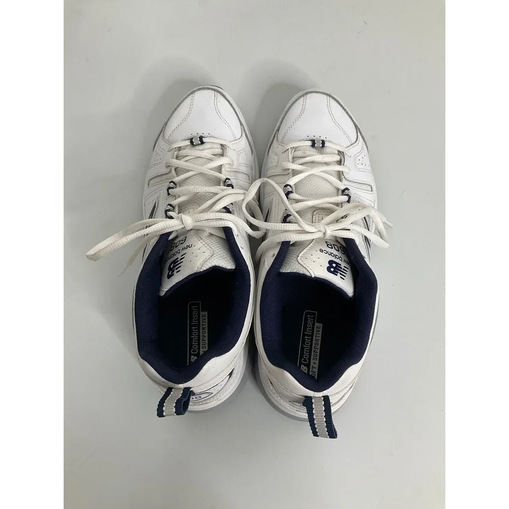 New‎ Balance 608 V5 Mens White Navy Leather Training Shoes Sneakers Size 9